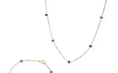 18 kt. Yellow gold - Bracelet, Necklace, Set - 1.80 ct Emeralds