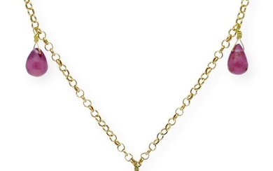 18 kt. Yellow gold - Necklace - 7.00 ct Rubies