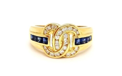18 kts. Yellow gold - Ring Diamond - Sapphire