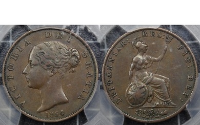 1854 Half Penny, Inverted A for V in VICTORIA, PCGS AU50, Vi...