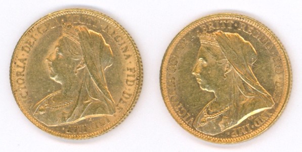 1897M sovereign, EF & 1899 sovereign, AEF. (2)