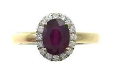 18K YELLOW GOLD GLASSFILLED RUBY & DIAMOND RING
