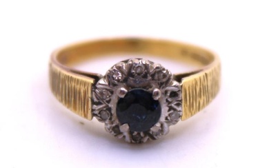 18ct Yellow Gold Sapphire & Diamond Ilusion Set Ring. The...