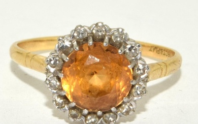 18ct gold and Platinum Diamond and Amber halo design ring s...