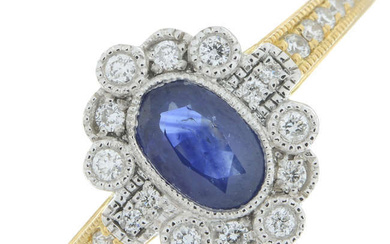 18ct gold sapphire & diamond cluster ring, with diamond shoulders