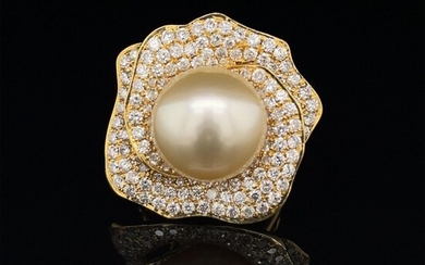 18k South Sea Pearl Diamond Flower Ring