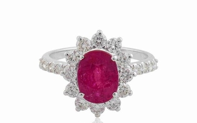 18k White Gold Ring HI/SI Diamond Ruby Gemstone