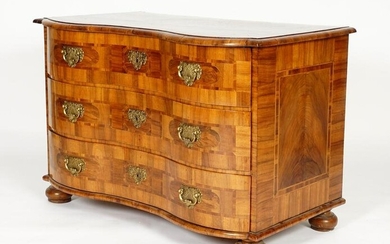 18th C. Continental Marquetry Serpentine Commode