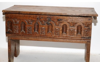 18th Century Carved English Oak Miniature Wooden Coffer 34cm...