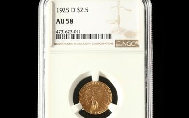 1925-D $2.50 Gold Indian Head Quarter Eagle, NGC AU58