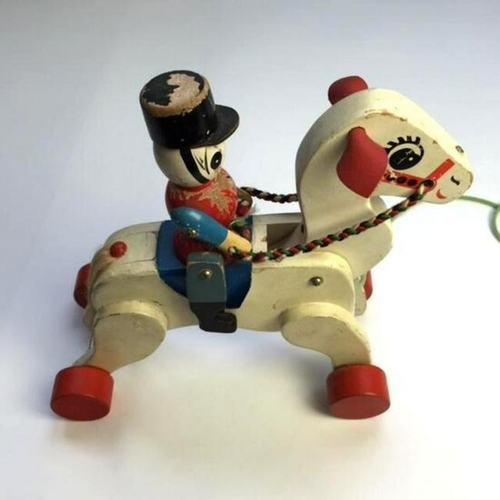 1950's Toy Soldier Riding A Horse Pull Toy