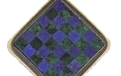 1970s 14k Gold Lapis Azurite Checkered Inlay Ring