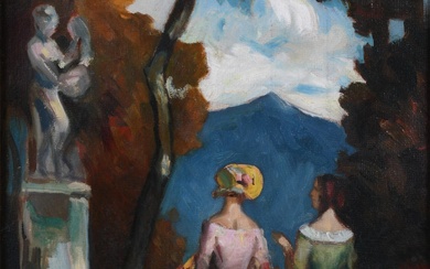 19TH/20TH CENTURY, WOMEN IN A LANDSCAPE, Oil on board, 20 x 14 in. (50.8 x 35.6 cm.), Frame: 25 x 19 in. (63.5 x 48.3 cm.)