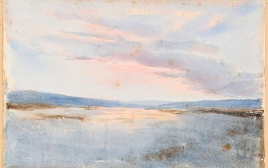 19th CENTURY ENGLISH SCHOOL Lake landscape, mountains in the distance...