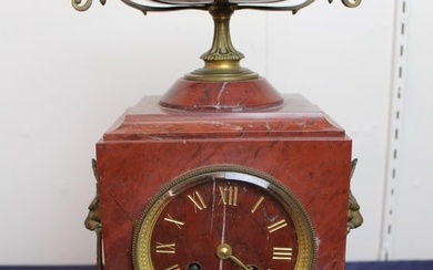 19th Century French Rouge Griotte Marble Mantel Clock