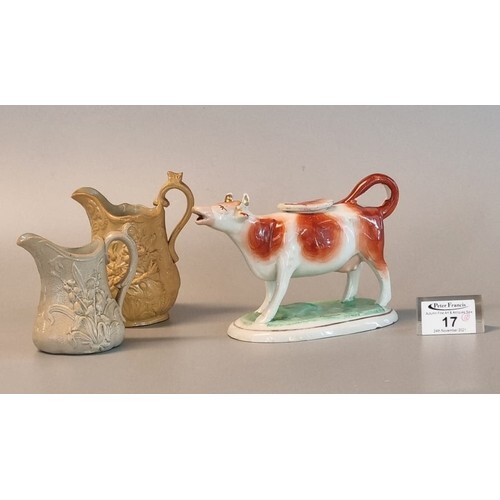 19th Century Swansea pottery red and white cow creamer with ...