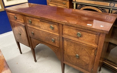 19th cent. Mahogany sideboard inlaid boxwood on tapering supports....