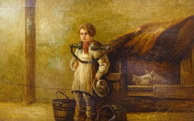 19thC British School. Victorian farm boy, oil on canvas,...