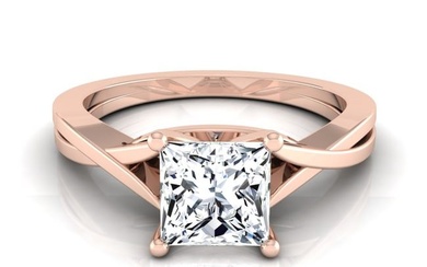 1ctw Princess Cut Diamond Solitaire Engagement Ring With Cathedral Setting In 14k Rose Gold
