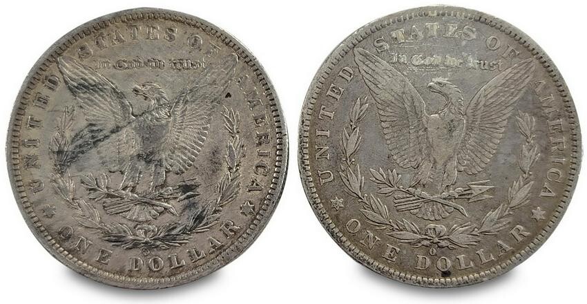 2 1882 Morgan dollar silver coins