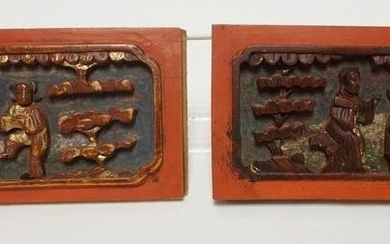 2 ASIAN WOOD CARVED PANELS