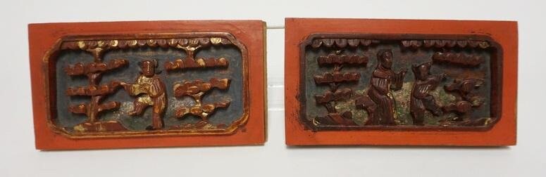 2 ASIAN WOOD CARVED PANELS