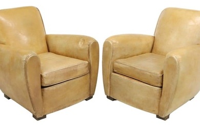(2) FRENCH ART DECO STYLE LEATHER CLUB CHAIRS