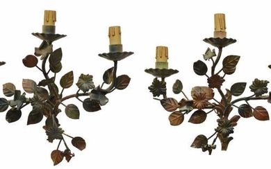 2) ITALIAN PAINTED IRON FLORAL BRANCH WALL SCONCES