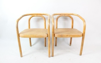 2 Post Modern Bentwood "Bamboo" Caned Arm Chairs