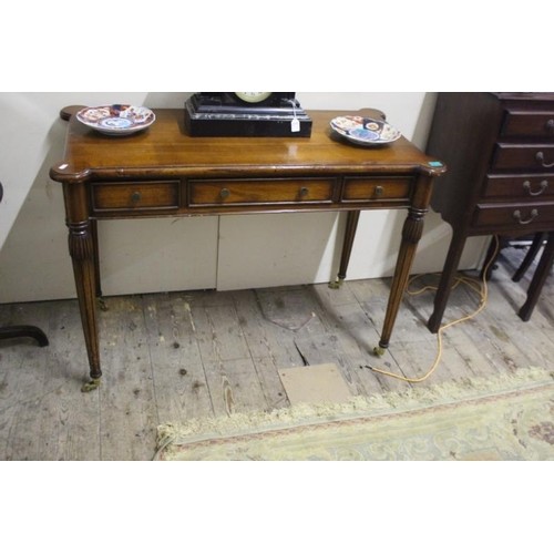 20th Century Walnut 3 Drawer Side Table on reeded Legs