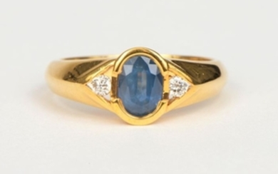 18 kt. Yellow gold - Ring - 1.09 ct Sapphire - Diamond