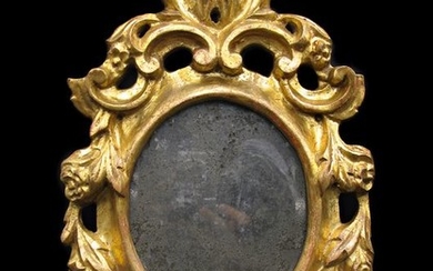 Antique carved and gilded wooden frame with mercury mirror (1) - Gold leaf - ca 1700