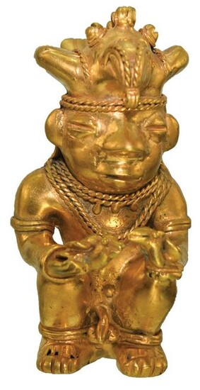 3 1/2" Tairona Male Effigy Pendant. Gold content