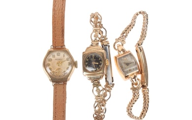 3 x lady's Vintage 9ct gold mechanical wristwatches, compris...