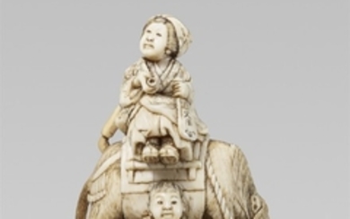 An ivory netsuke of a resting peasant woman. Mid-19th century