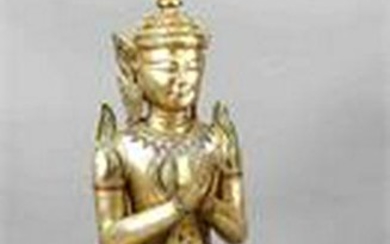 Large Indian Buddha, 20th century, gilt and set with