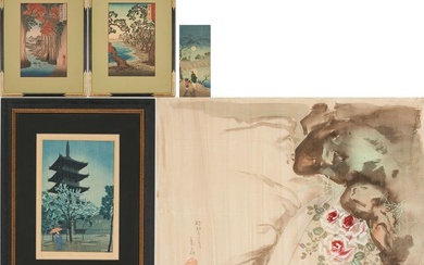 4 Japanese Shin-Hanga Woodblock Prints incl. Shiro, Shotei, plus 1 Watercolor, Total 5