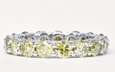 4.10 ct Natural Fancy Yellow, Greenish Yellow, Grayish Greenish Yellow, - 14 kt. White gold - Ring - 4.10 ct Diamond - Diamonds, No Reserve Price