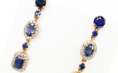 4.46 ct blue sapphire & 0.65 ct vs diamonds designer earrings - 14 kt. Pink gold - Earrings Sapphire - Diamonds, GWLAB Certified