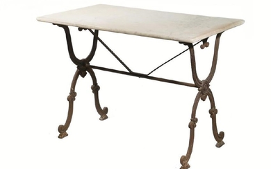 FRENCH MARBLE TOP CAST IRON CAFE TABLE