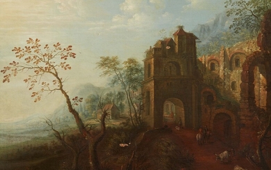 German School 18th century - Landscape with Ruins and Shepherds