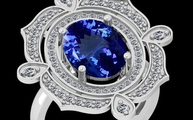 4.63 Ctw VS/SI1 Tanzanite And Diamond 10K White Gold Vintage Style Ring