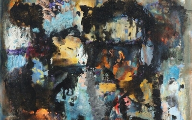 Mogens Balle: Composition. Signed MB. Oil on compoboard. 43.5×51.5 cm.