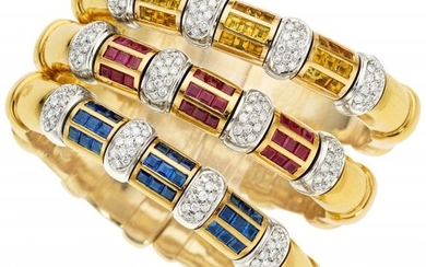 55017: Multi-Stone, Diamond, Gold Bracelets The set co