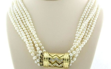 6 strings pearl necklace with diamond lock