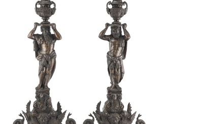 61017: A Pair of Renaissance Revival Patinated Bronze F