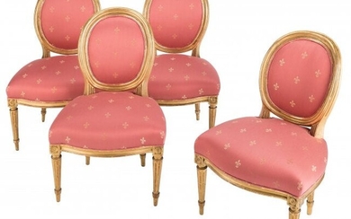 61017: A Set of Four French Louis XVI Giltwood and Silk