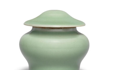A small Longquan celadon-glazed jar and cover, guan