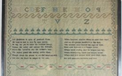 An alphabet and verse sampler by Mary Ann Winter, age 8, dated 1821, 39 x 31.5cm.