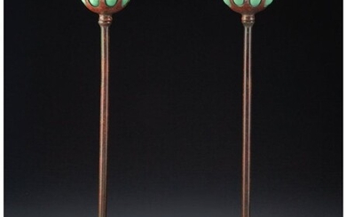 79017: A Pair of Tiffany Studios Patinated Bronze and G